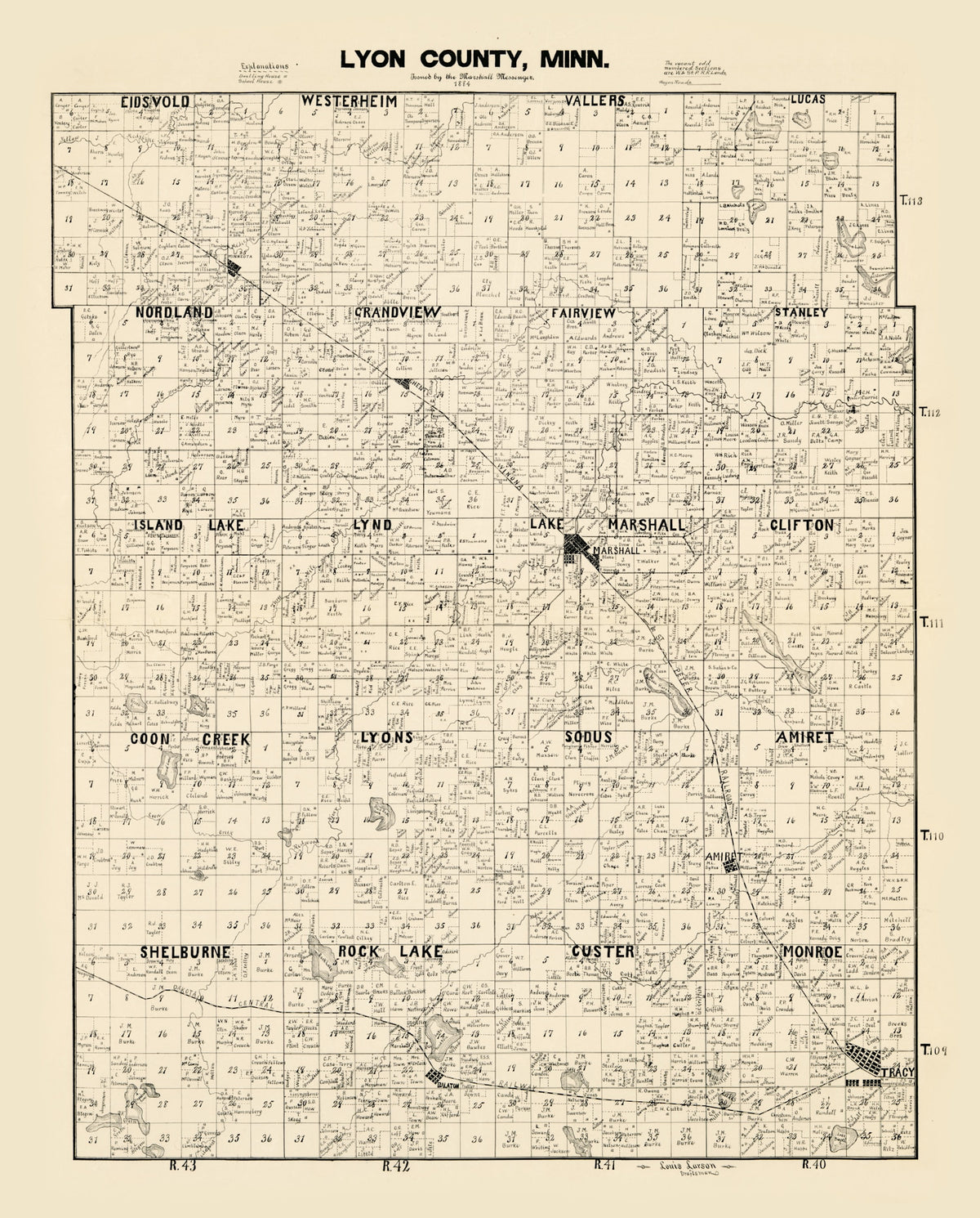 Preview of Vintage Map of Lyon County, Minnesota 1884