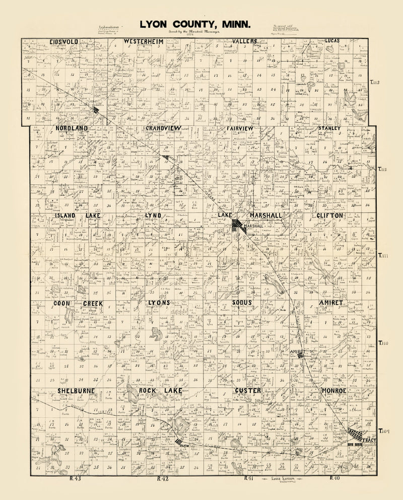 Size comparison using Vintage Map of Lyon County, Minnesota 1884