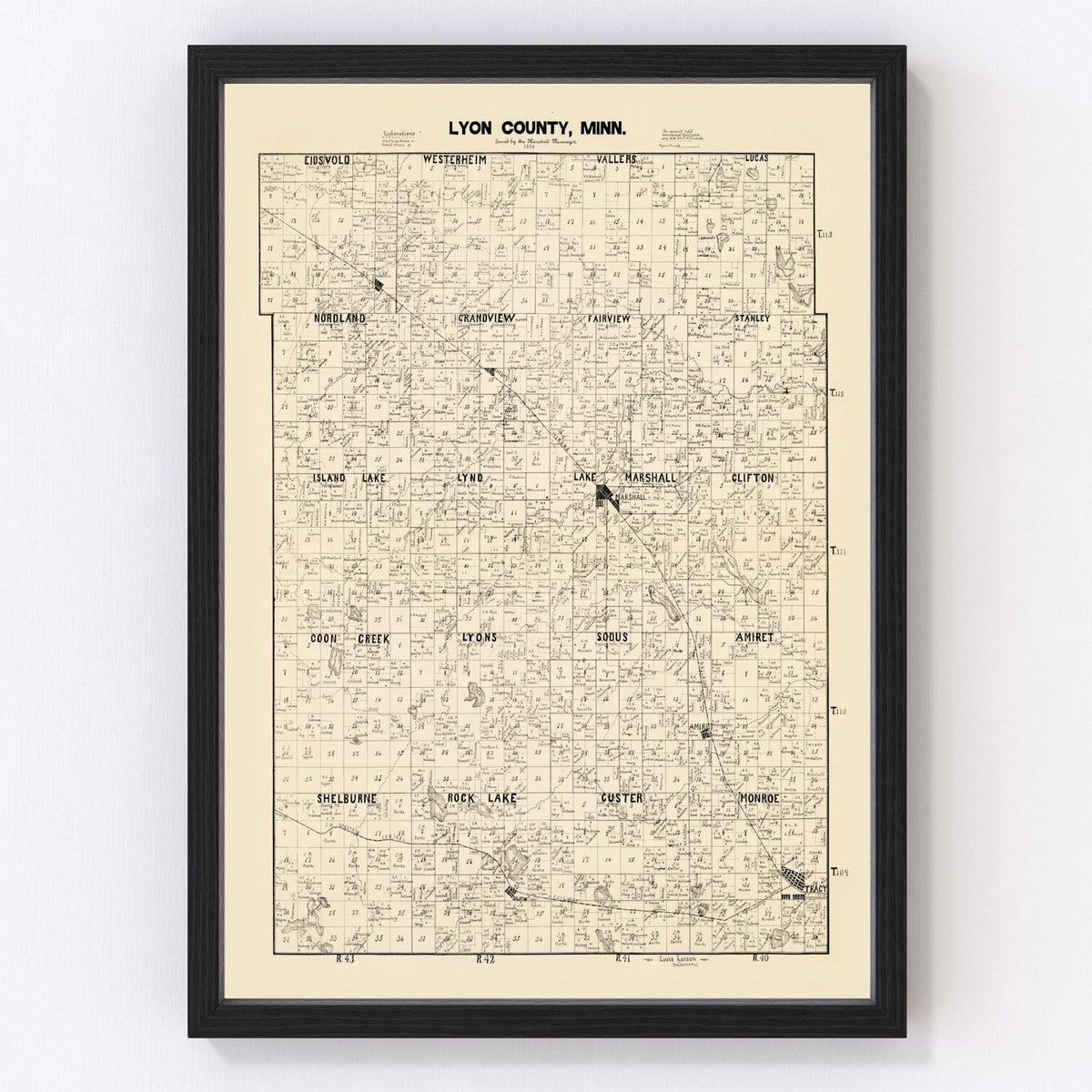 Lyon County Vintage Map 1884
