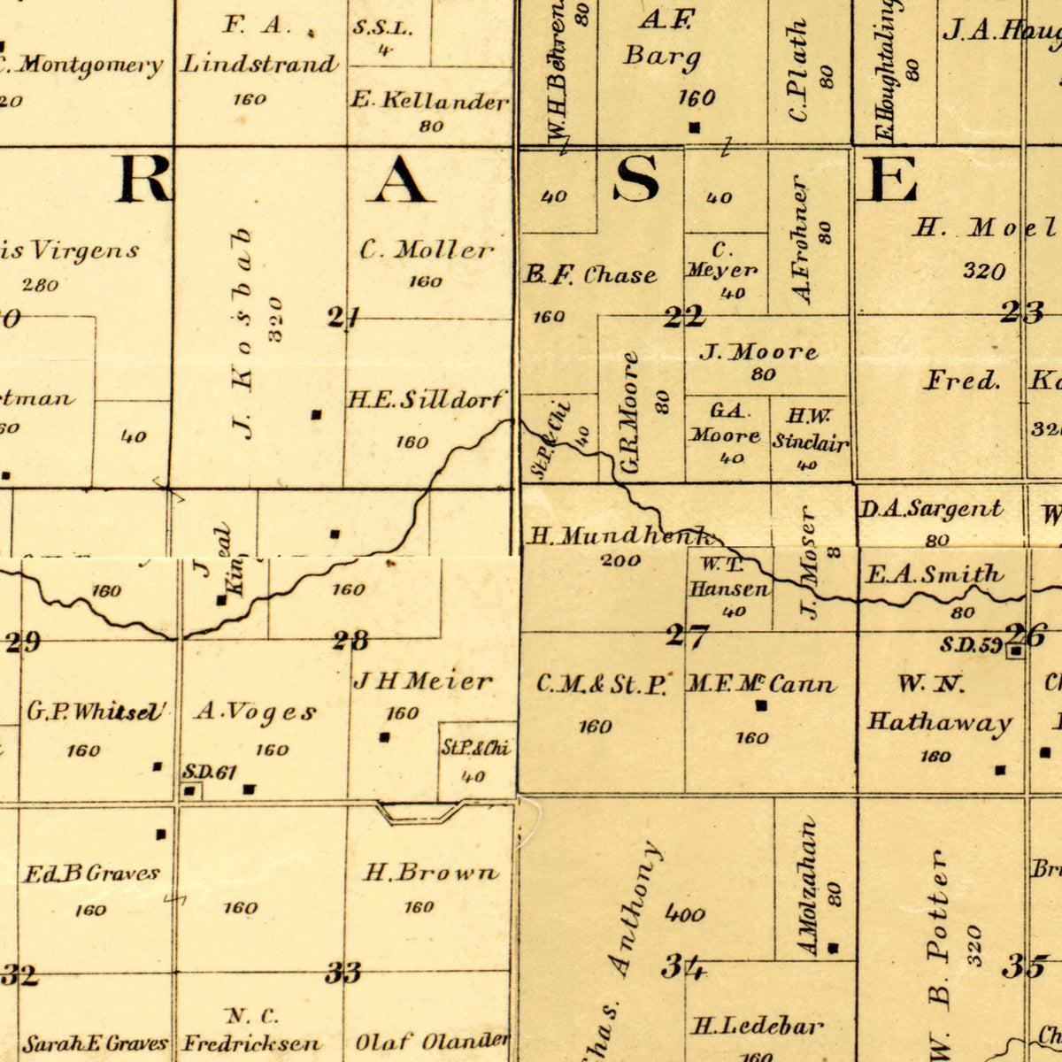 Restored historic details from the 1887 county map of Martin County, Minnesota