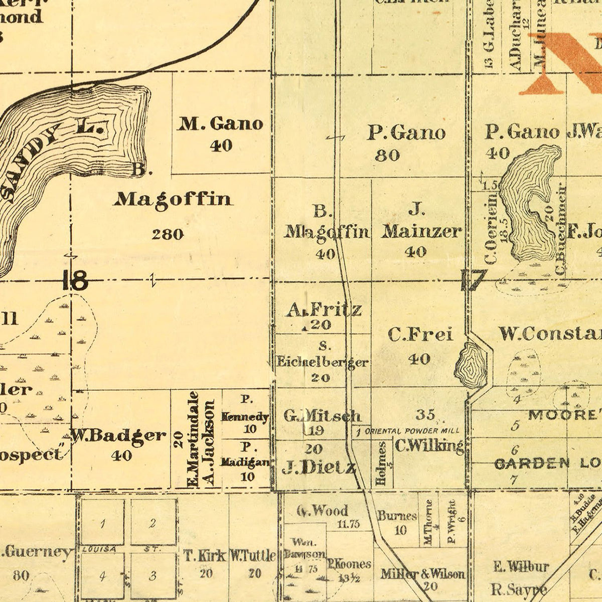 Restored historic details from the 1885 county map of Ramsey County, Minnesota