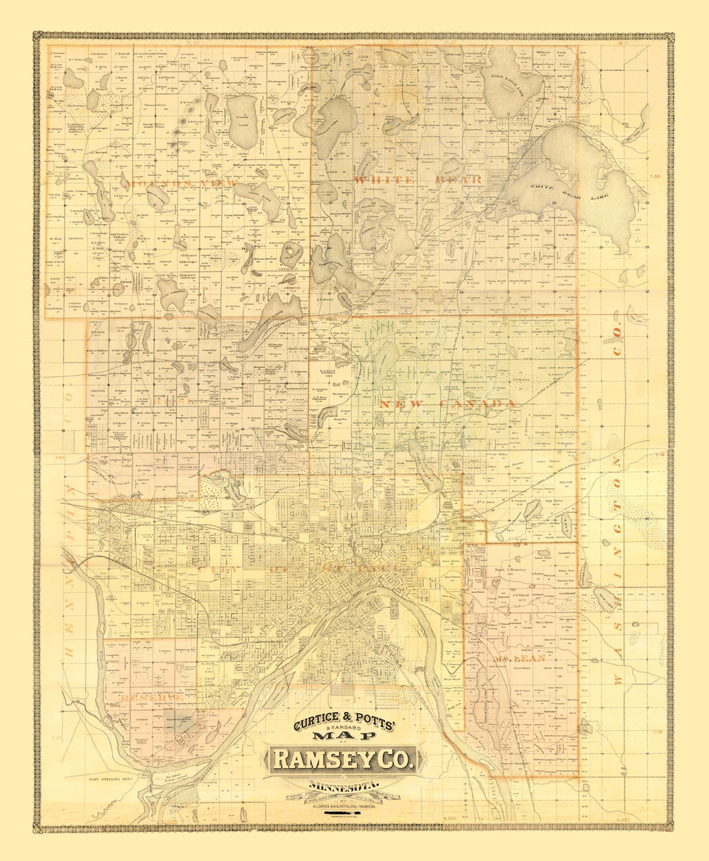 Vintage Map of Ramsey County, Minnesota 1885 print style example