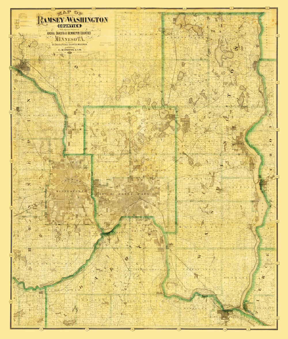 Vintage Map of Washington County, Minnesota 1887 print style example