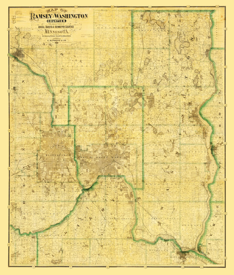 Size comparison using Vintage Map of Washington County, Minnesota 1887