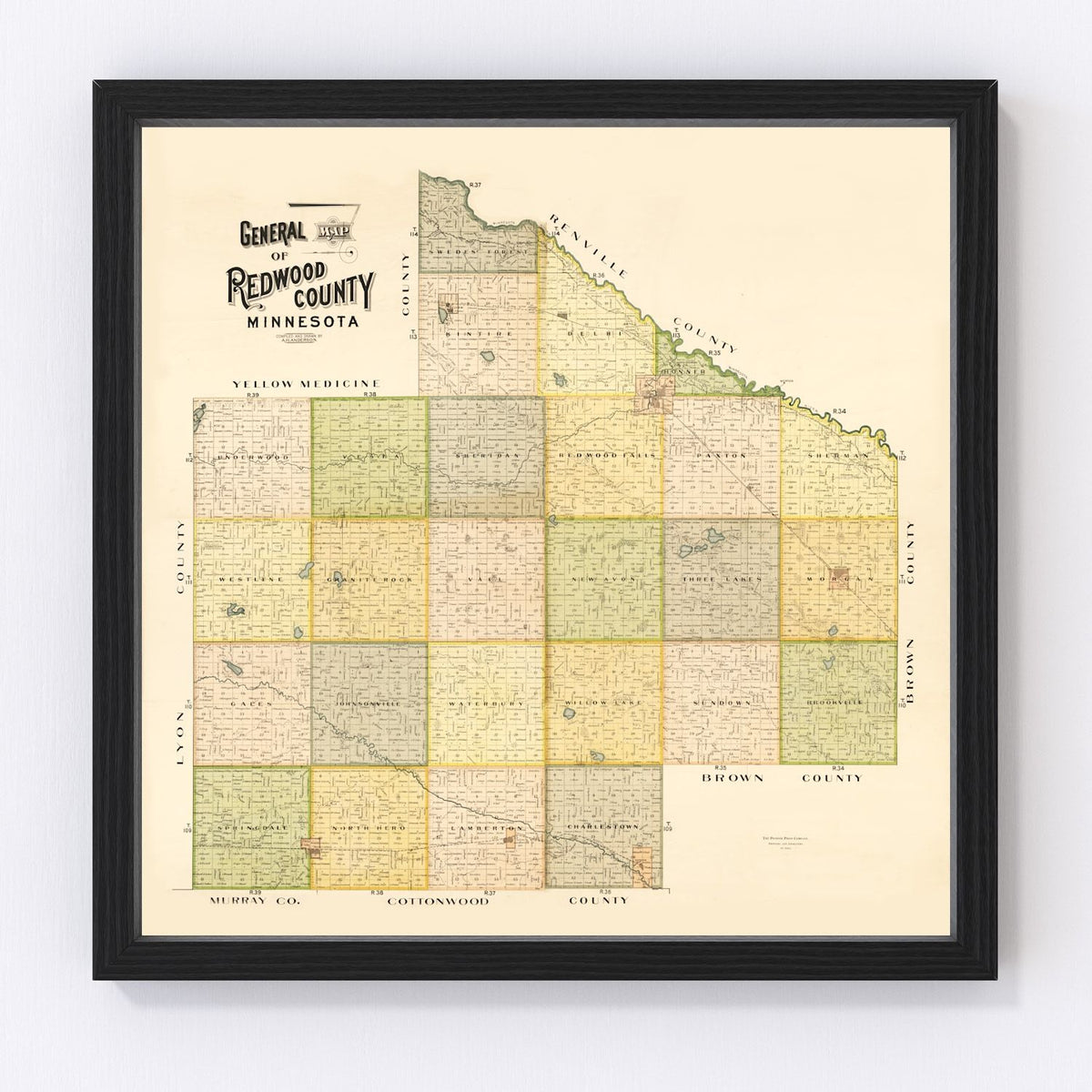 Redwood County Vintage Map 1898