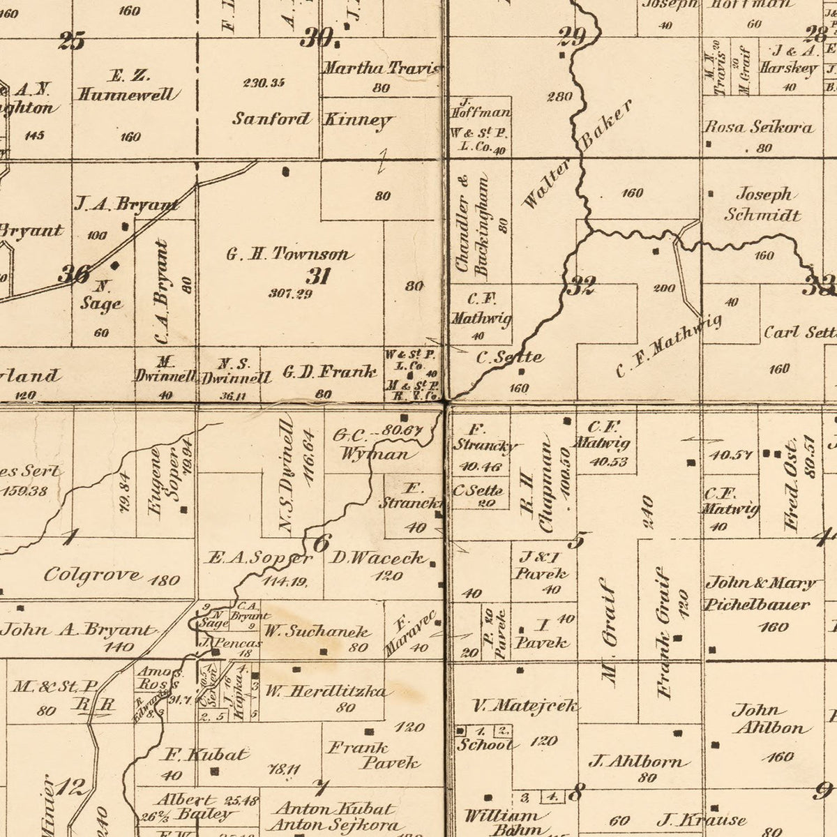 Restored historic details from the 1879 county map of Steele County, Minnesota