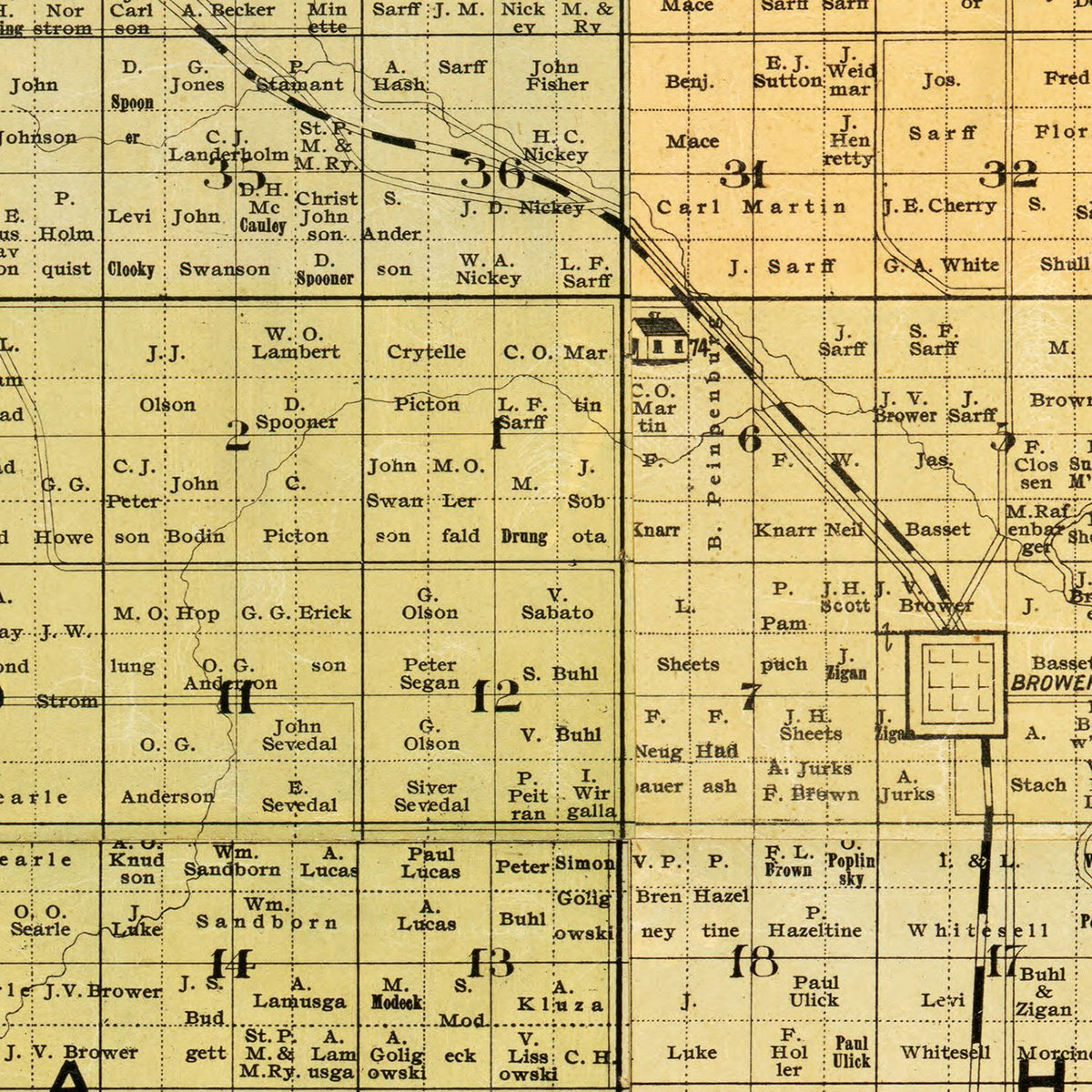 Restored historic details from the 1890 county map of Todd County, Minnesota