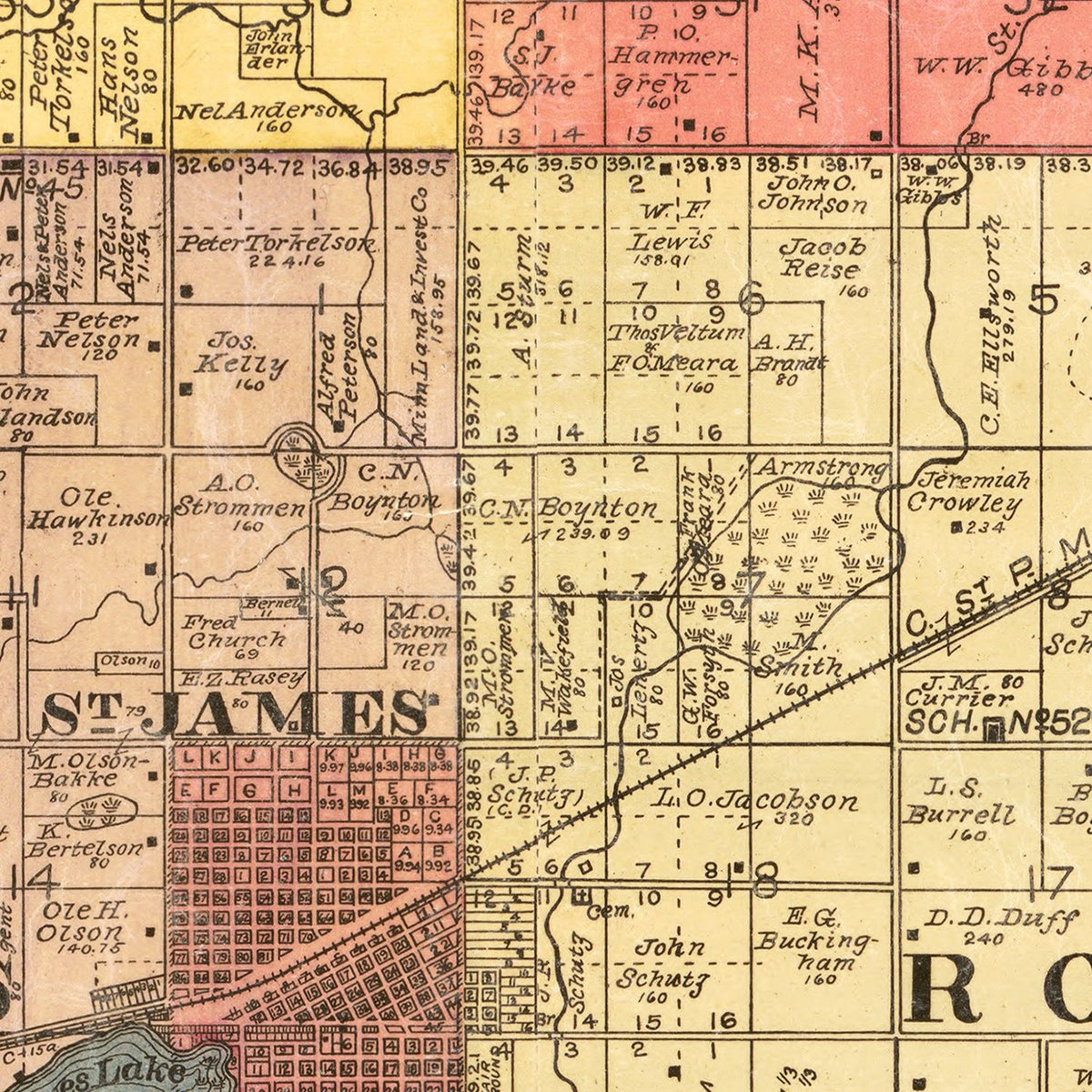 Restored historic details from the 1898 county map of Watonwan County, Minnesota