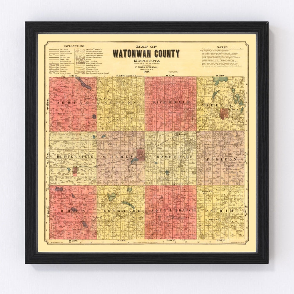 Watonwan County Vintage Map 1898