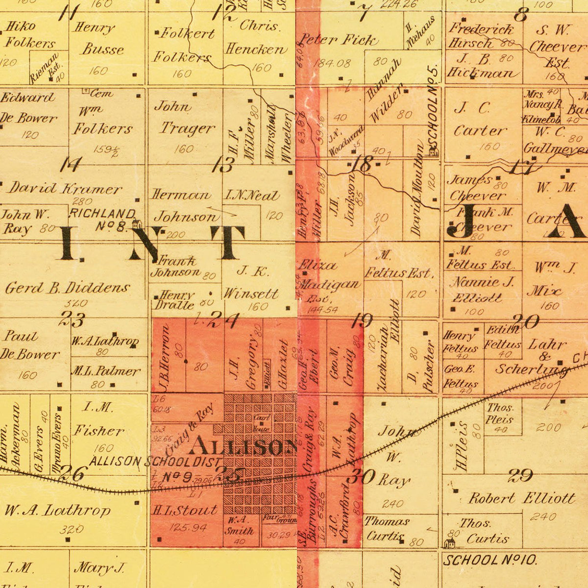 Restored historic details from the 1897 county map of Butler County, Iowa