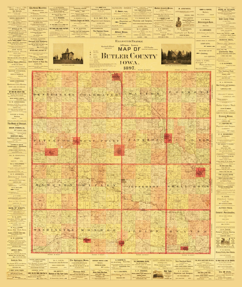 Vintage Map of Butler County, Iowa 1897 print style example