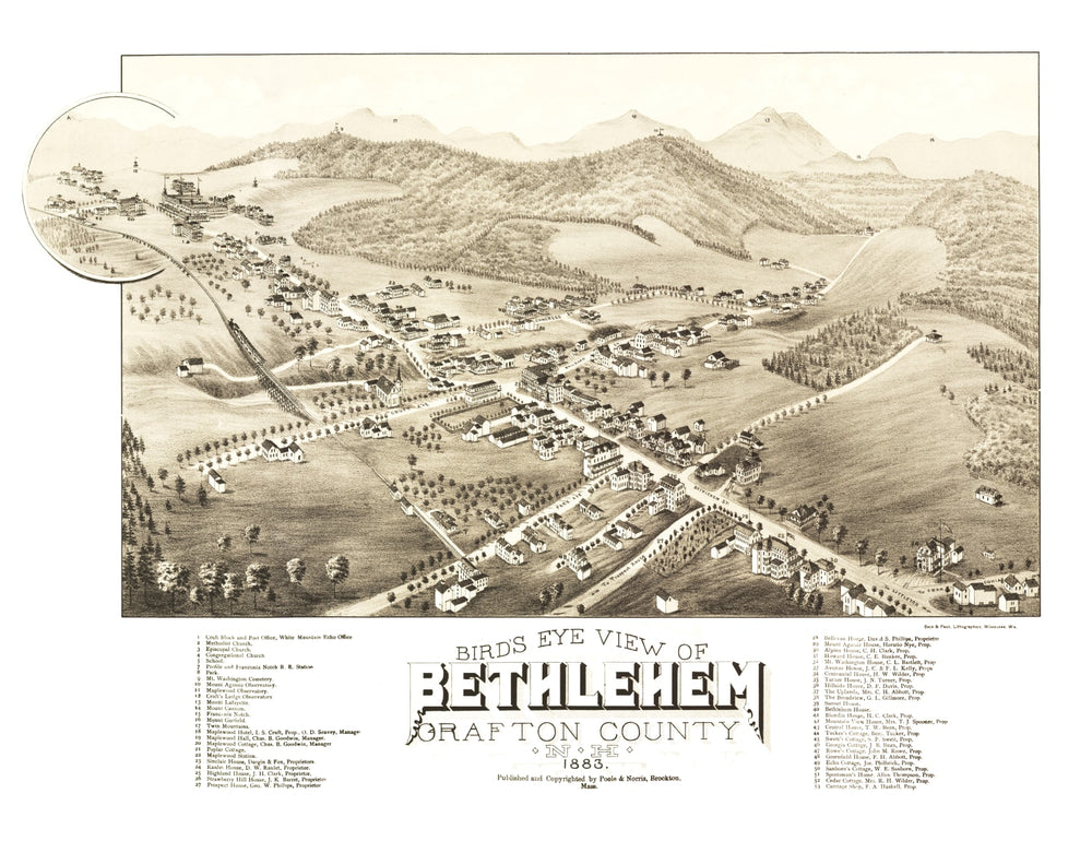 Vintage Map of Bethlehem, New Hampshire 1883 print style example