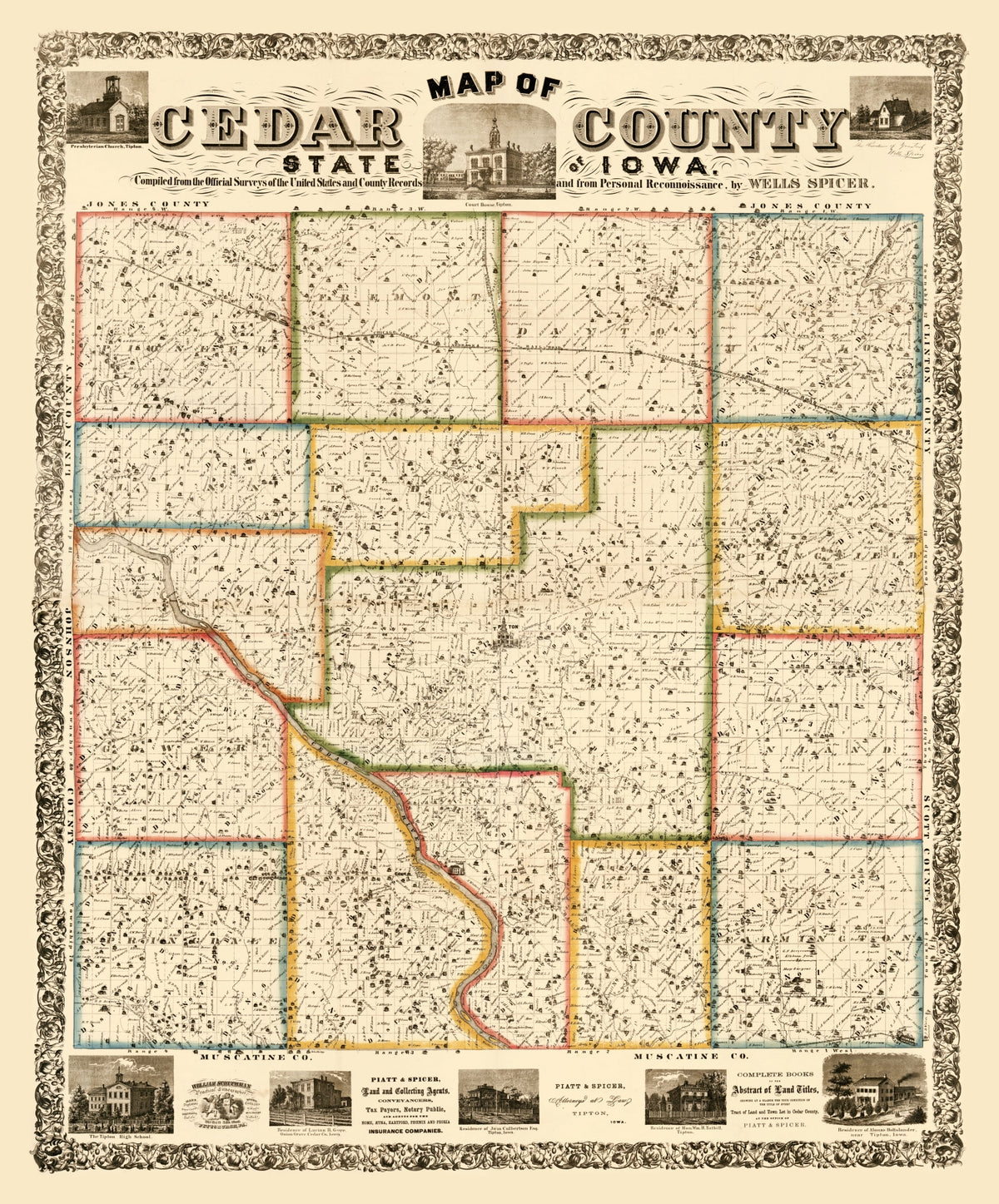 Preview of Vintage Map of Cedar County, Iowa 1863