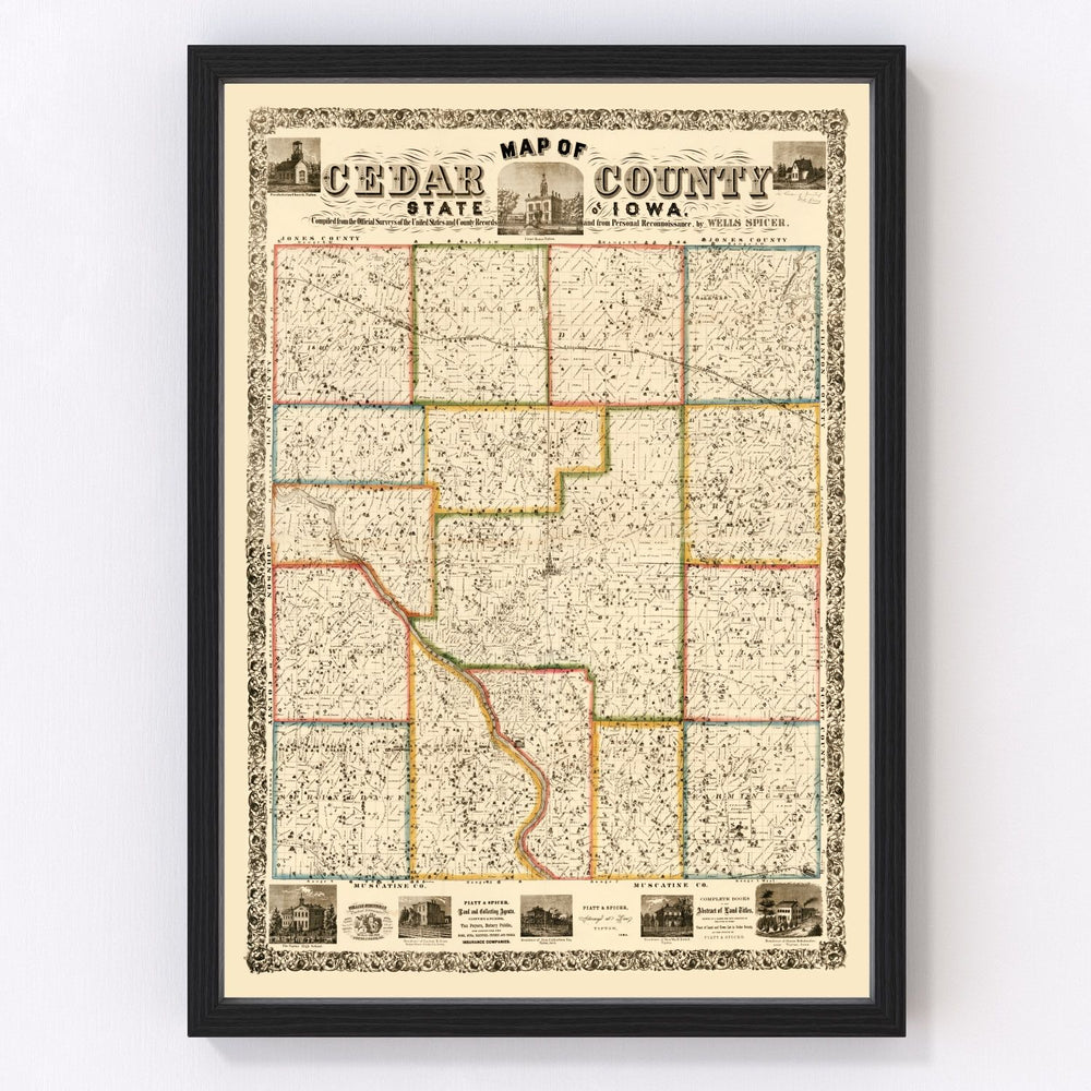 Cedar County Vintage Map 1863