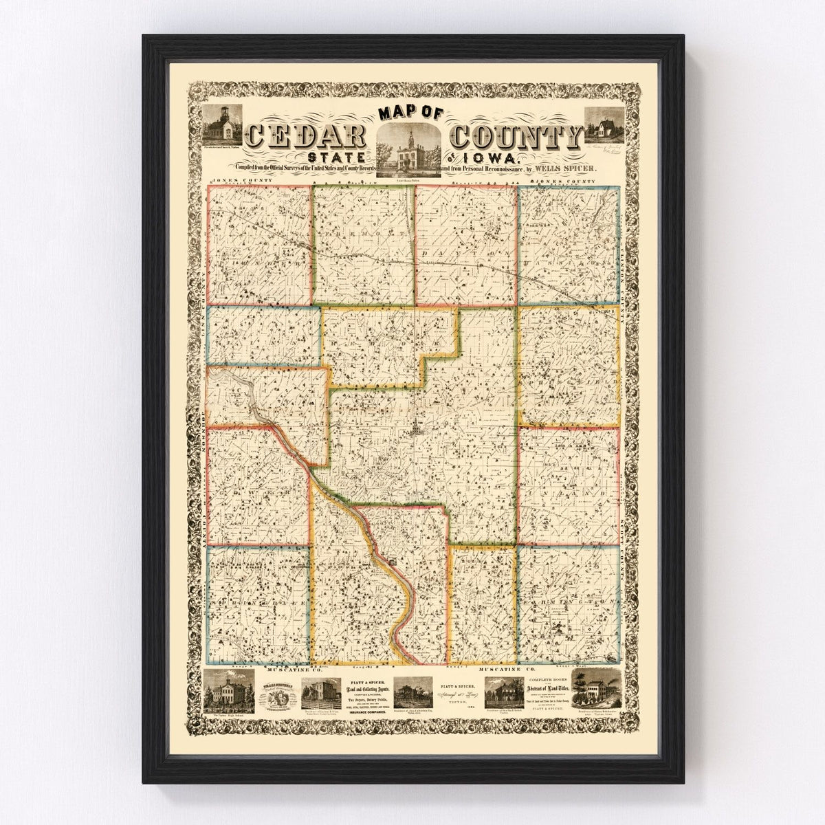 Cedar County Vintage Map 1863