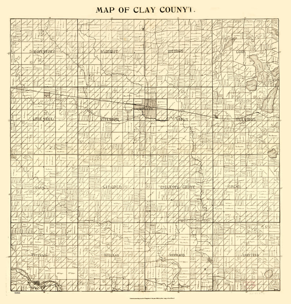 Vintage Map of Clay County, Iowa 1896 print style example