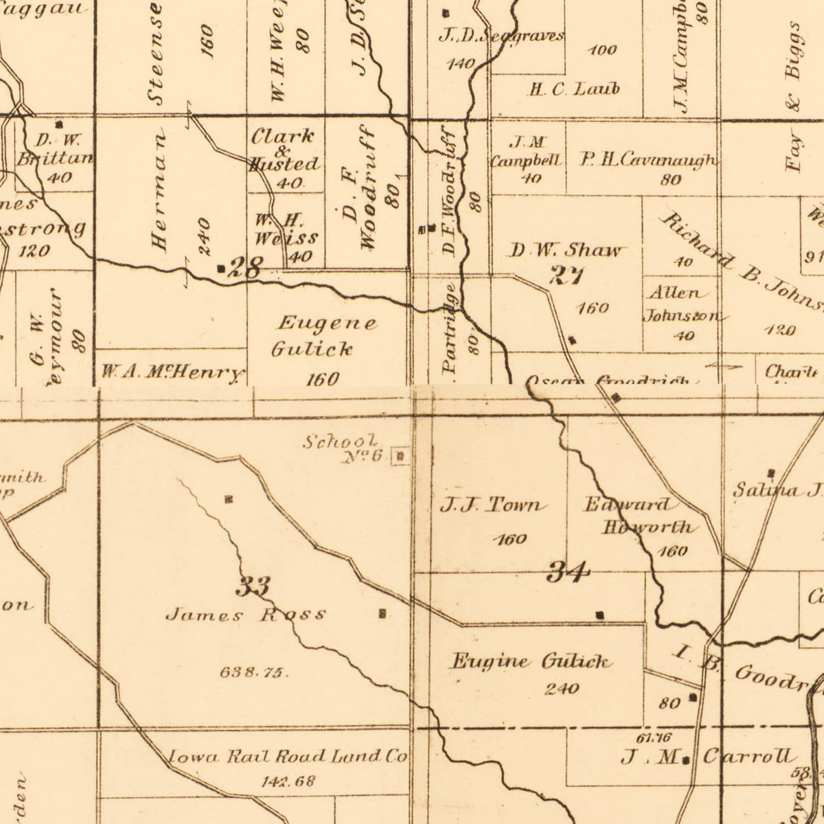 Restored historic details from the 1883 county map of Crawford County, Iowa