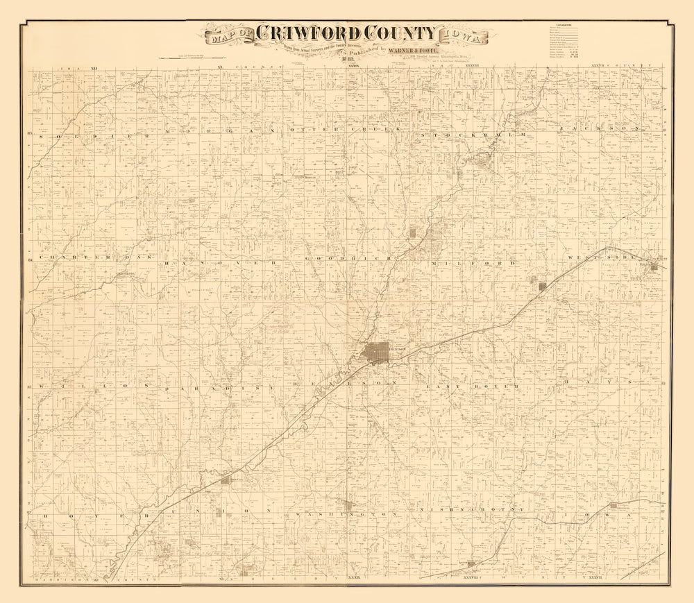 Vintage Map of Crawford County, Iowa 1883 print style example
