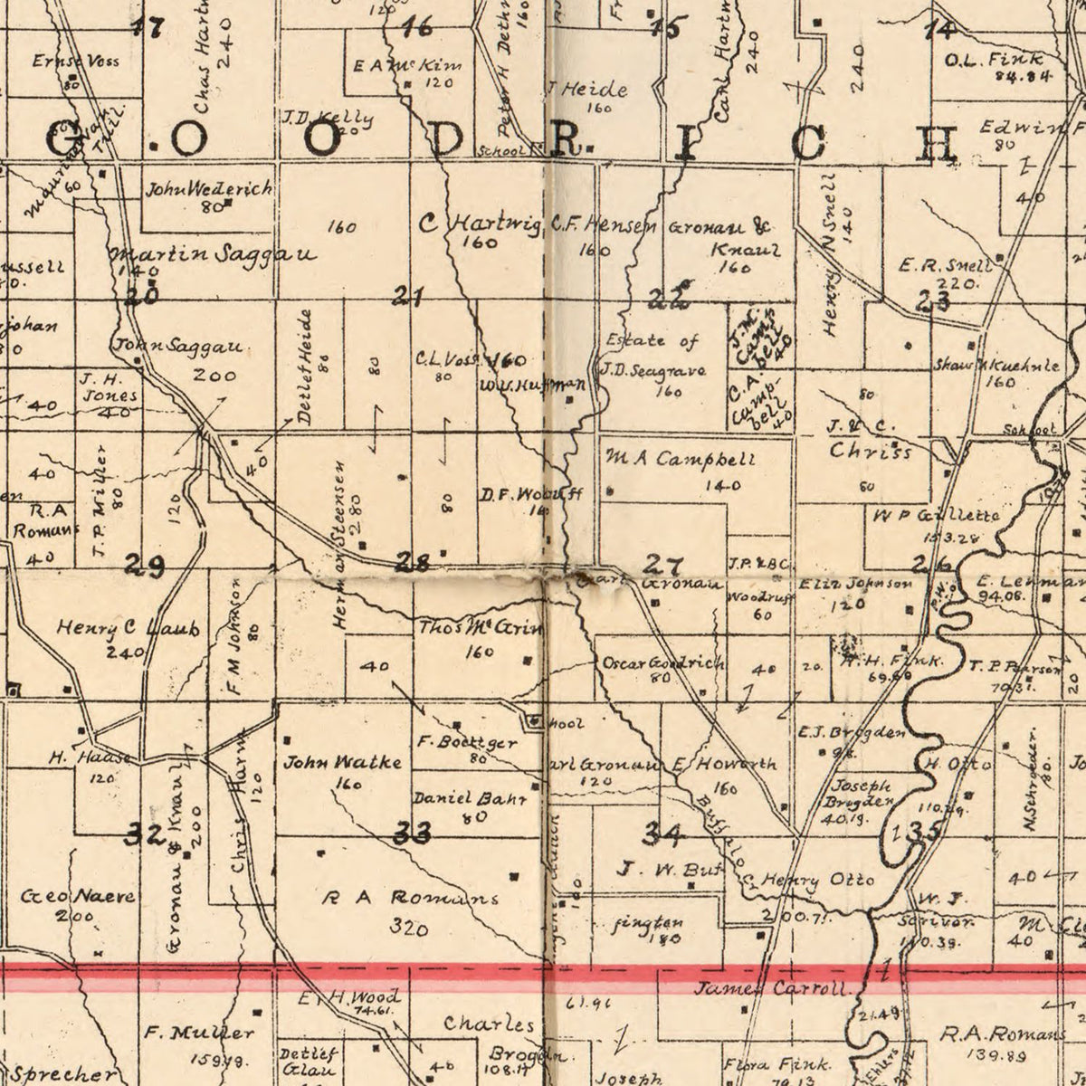 Restored historic details from the 1898 county map of Crawford County, Iowa