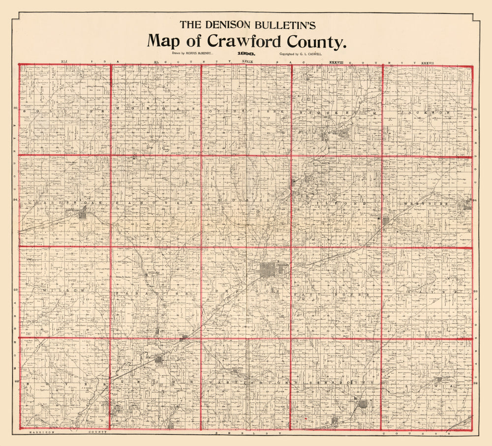 Vintage Map of Crawford County, Iowa 1898 print style example