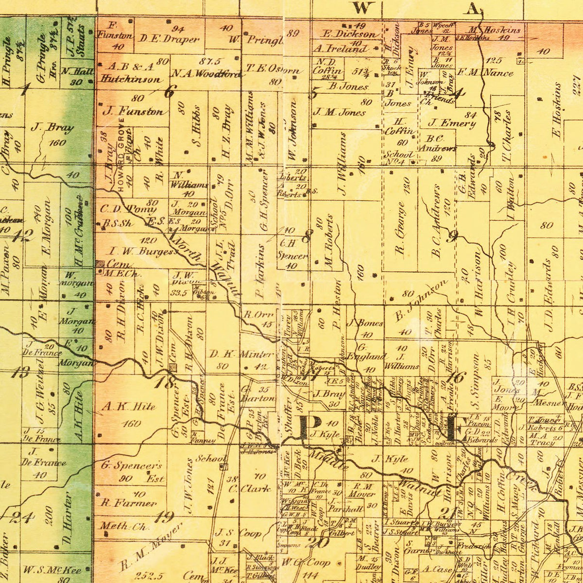 Restored historic details from the 1871 county map of Jefferson County, Iowa