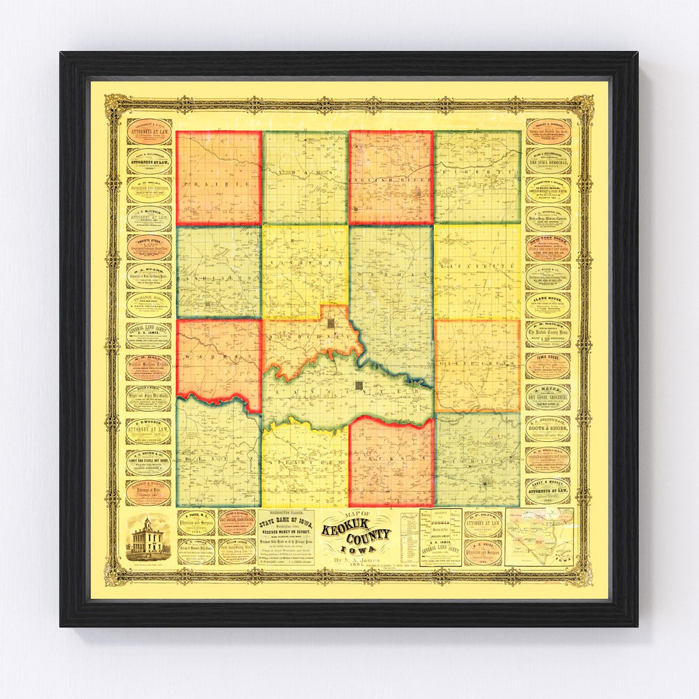 Keokuk County Vintage Map 1861