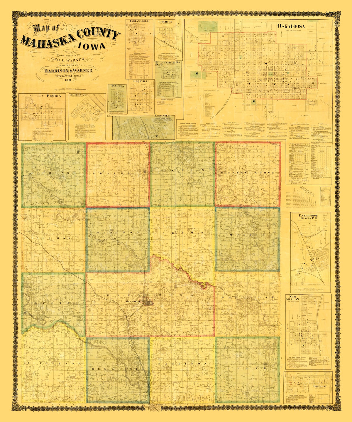 Preview of Vintage Map of Mahaska County, Iowa 1871