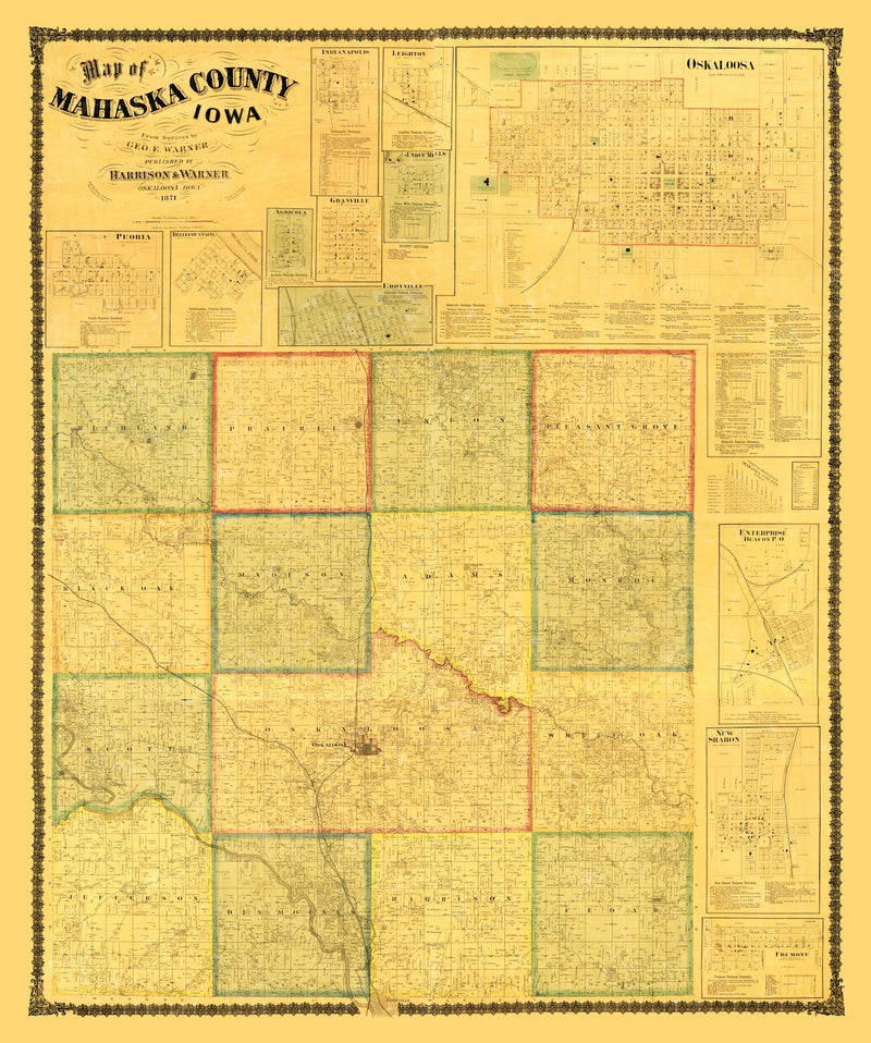 Size comparison using Vintage Map of Mahaska County, Iowa 1871