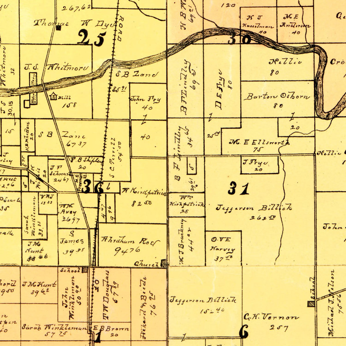 Restored historic details from the 1895 county map of Mahaska County, Iowa