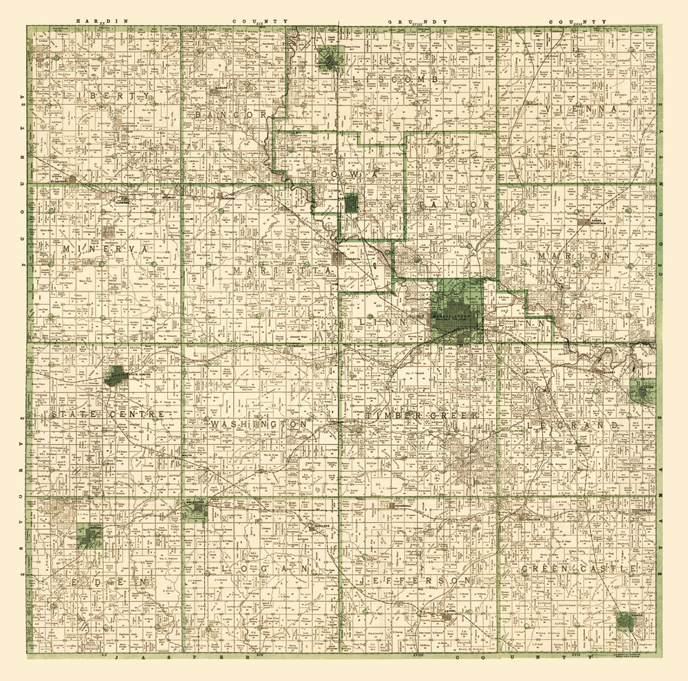 Vintage Map of Marshall County, Iowa 1896 print style example