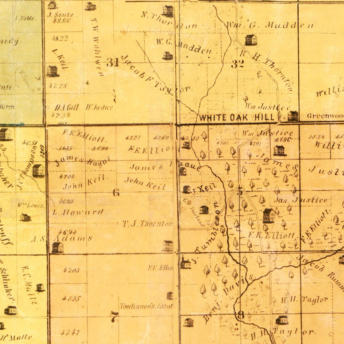 Restored historic details from the 1872 county map of Polk County, Iowa