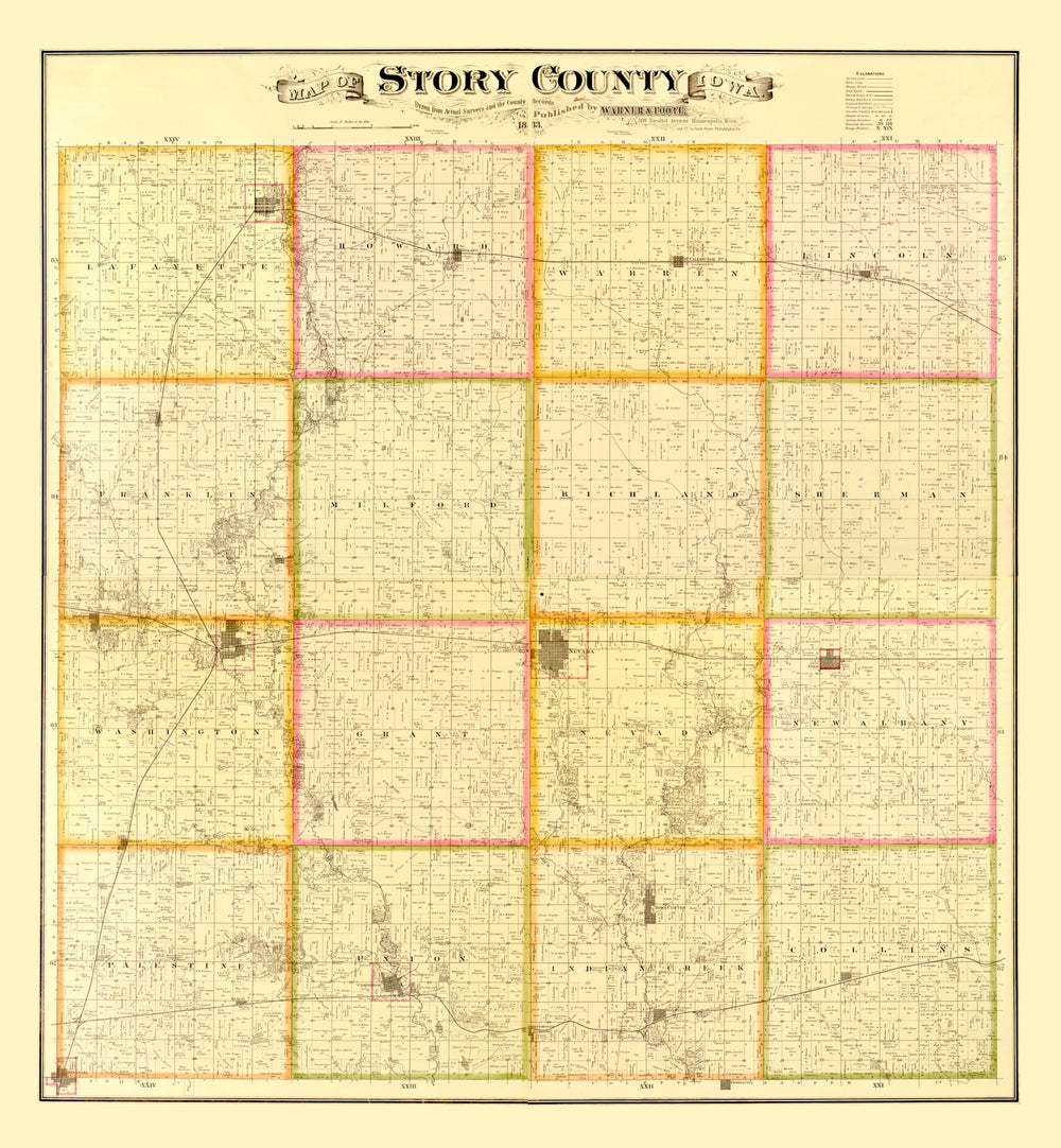 Vintage Map of Story County, Iowa 1883 print style example