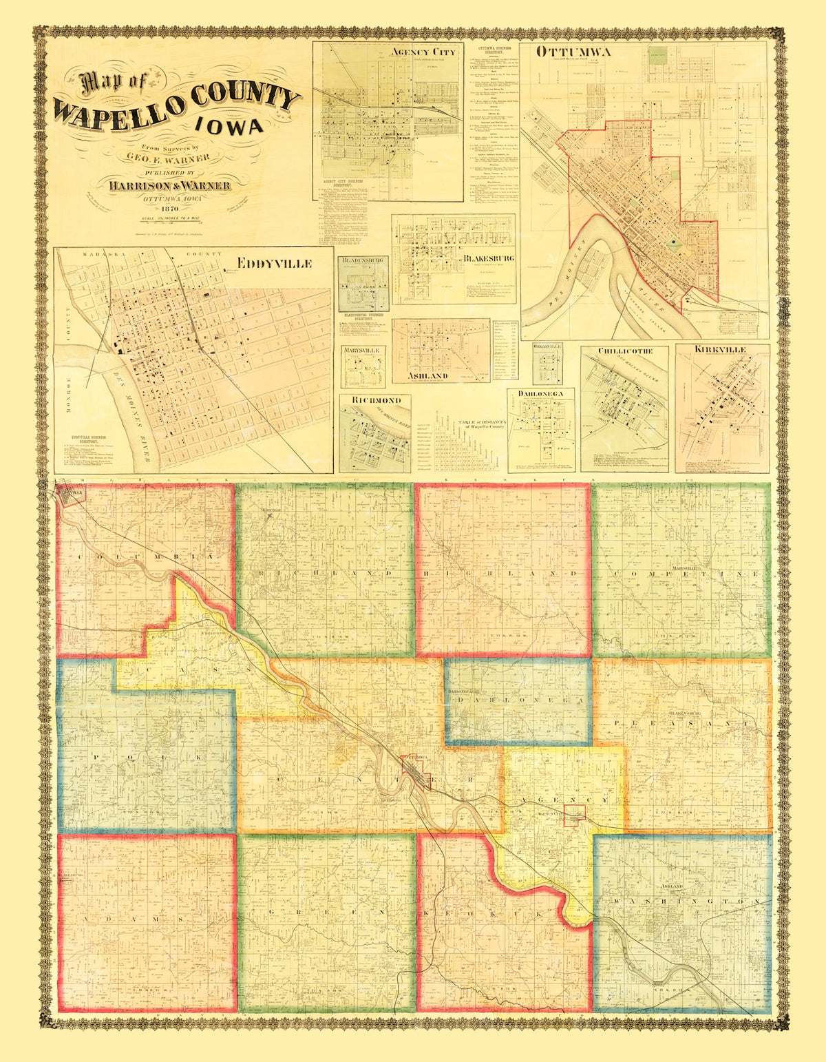 Preview of Vintage Map of Wapello County, Iowa 1870