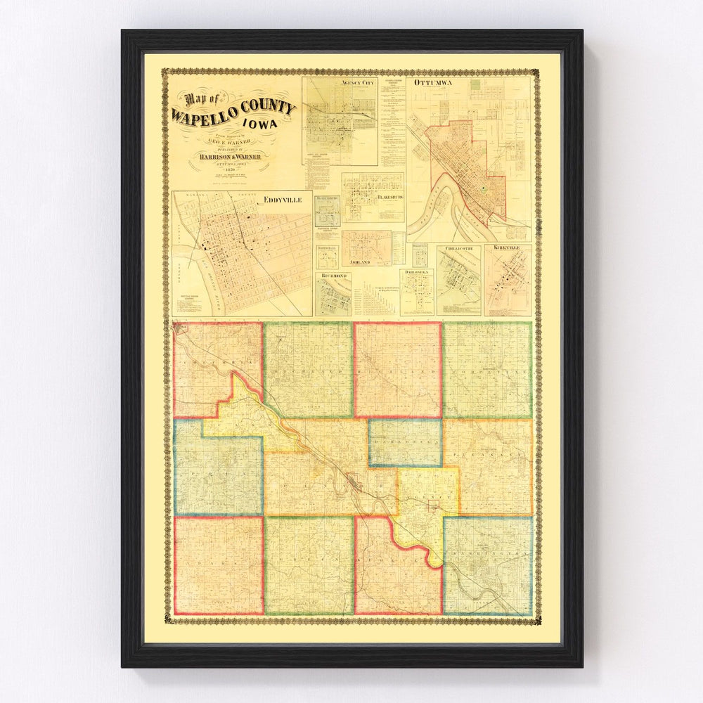 Wapello County Vintage Map 1870