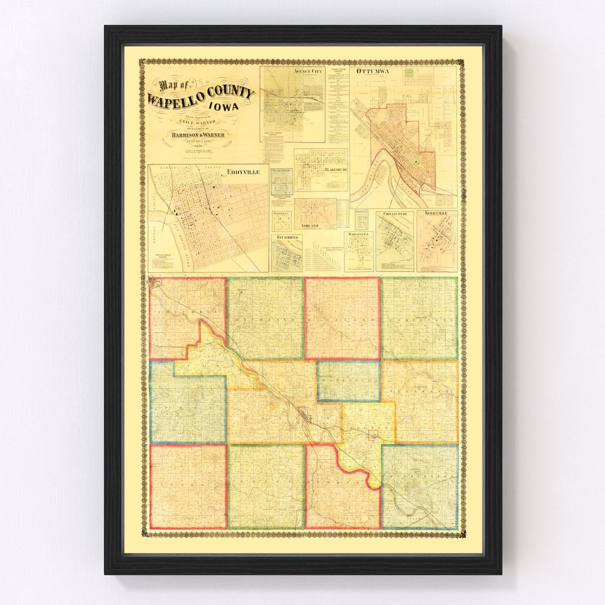 Wapello County Vintage Map 1870