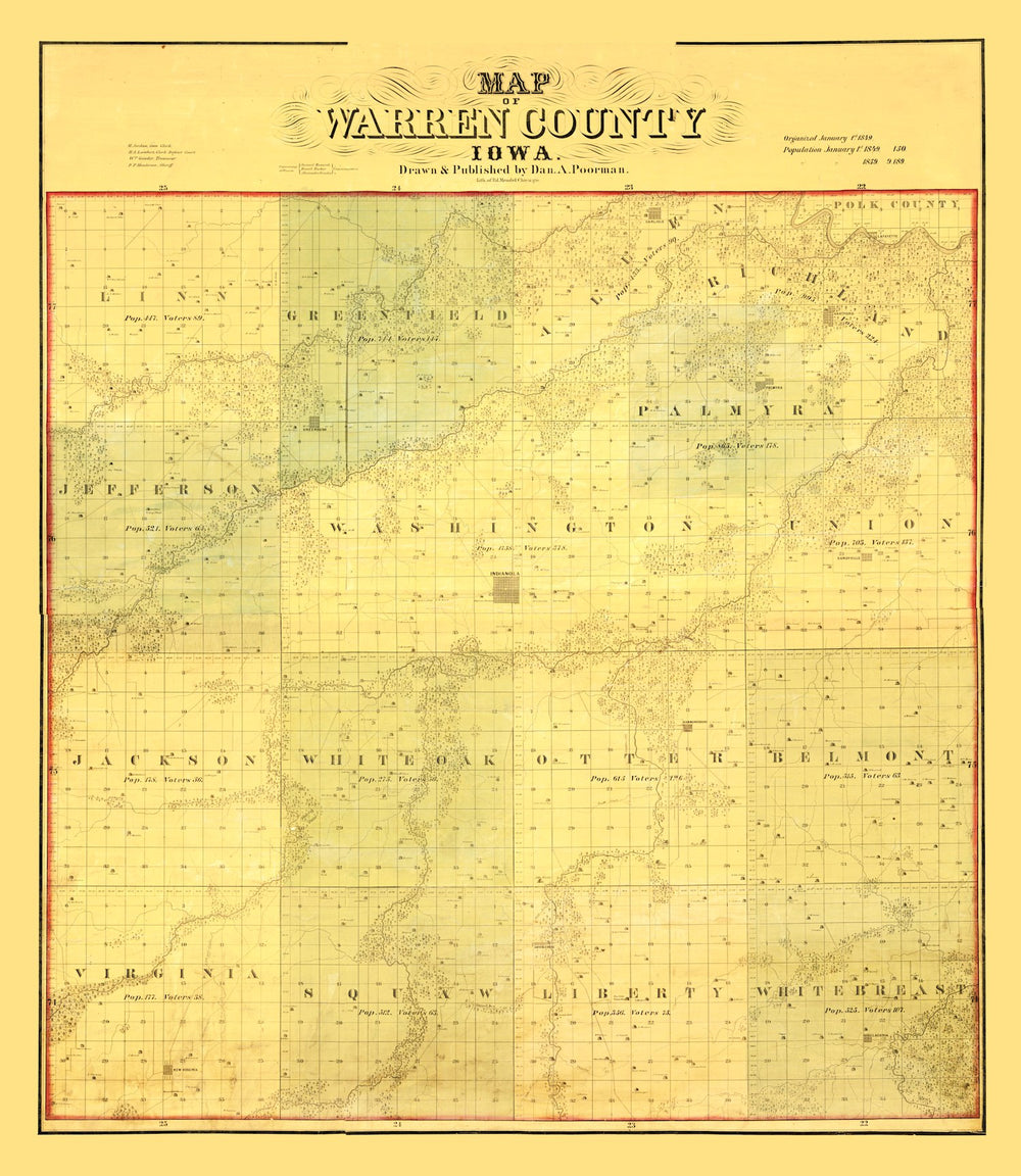 Vintage Map of Warren County, Iowa 1859 print style example