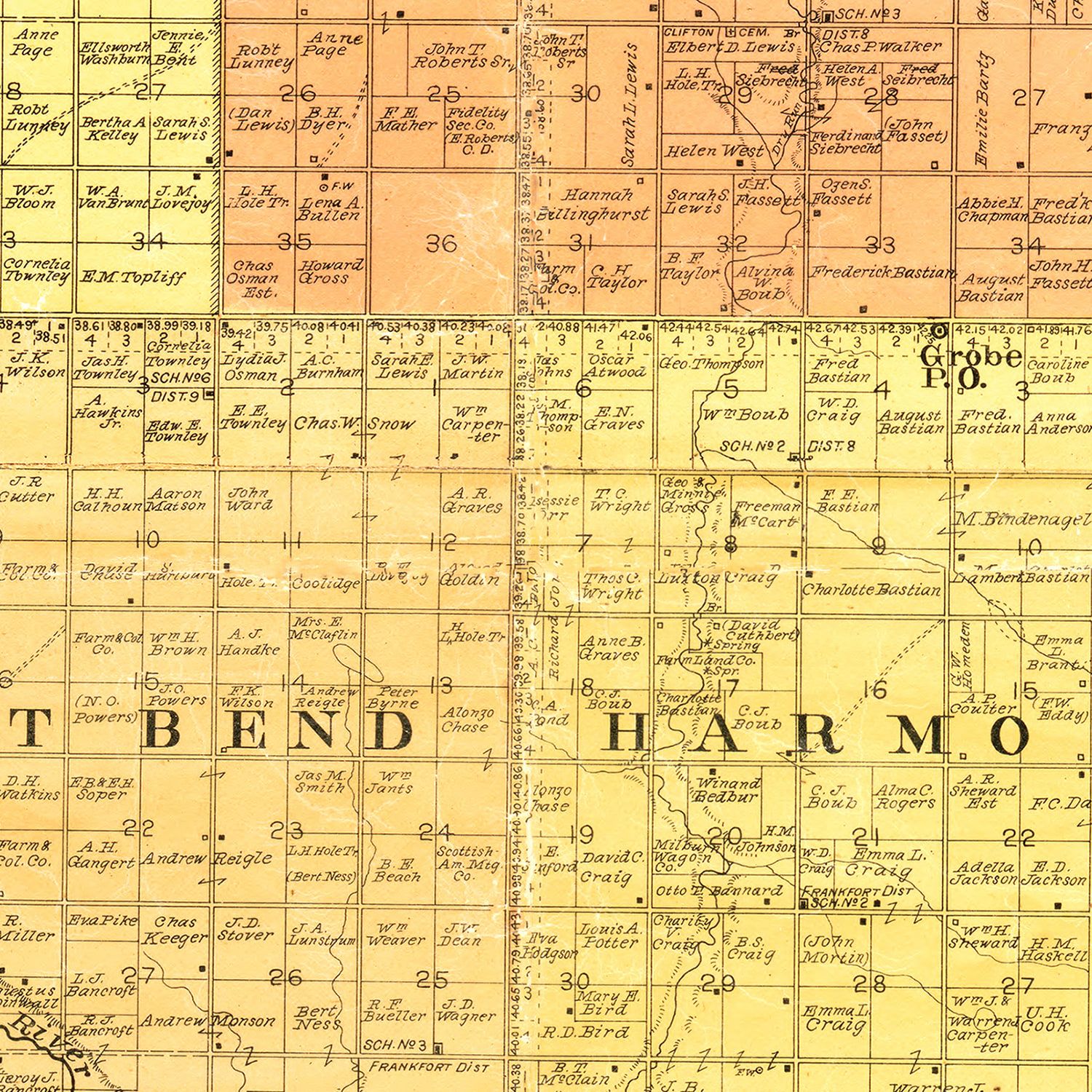 Restored historic details from the 1899 county map of Spink County, South Dakota