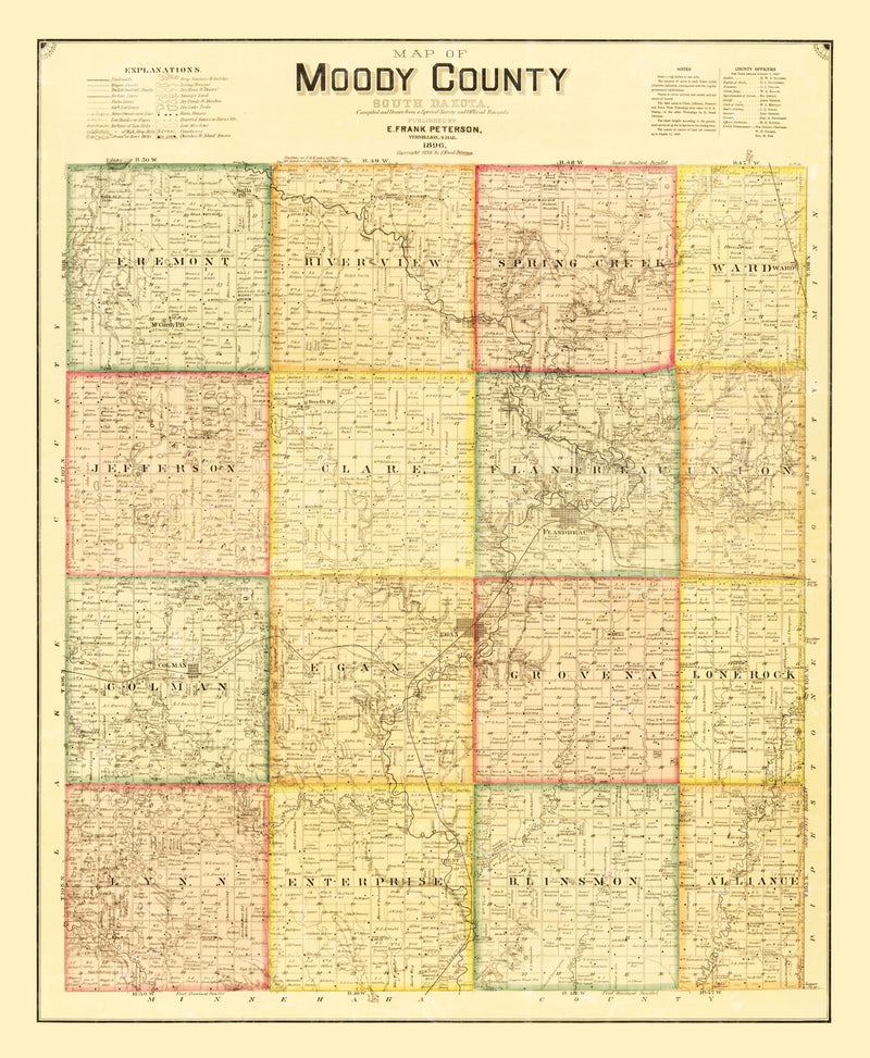 Size comparison using Vintage Map of Moody County, South Dakota 1896