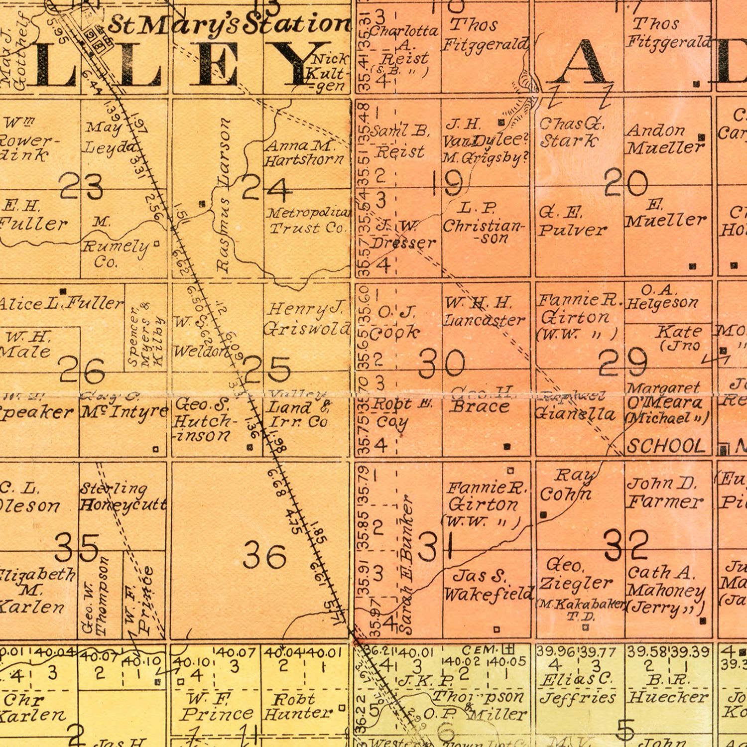 Restored historic details from the 1898 county map of Miner County, South Dakota