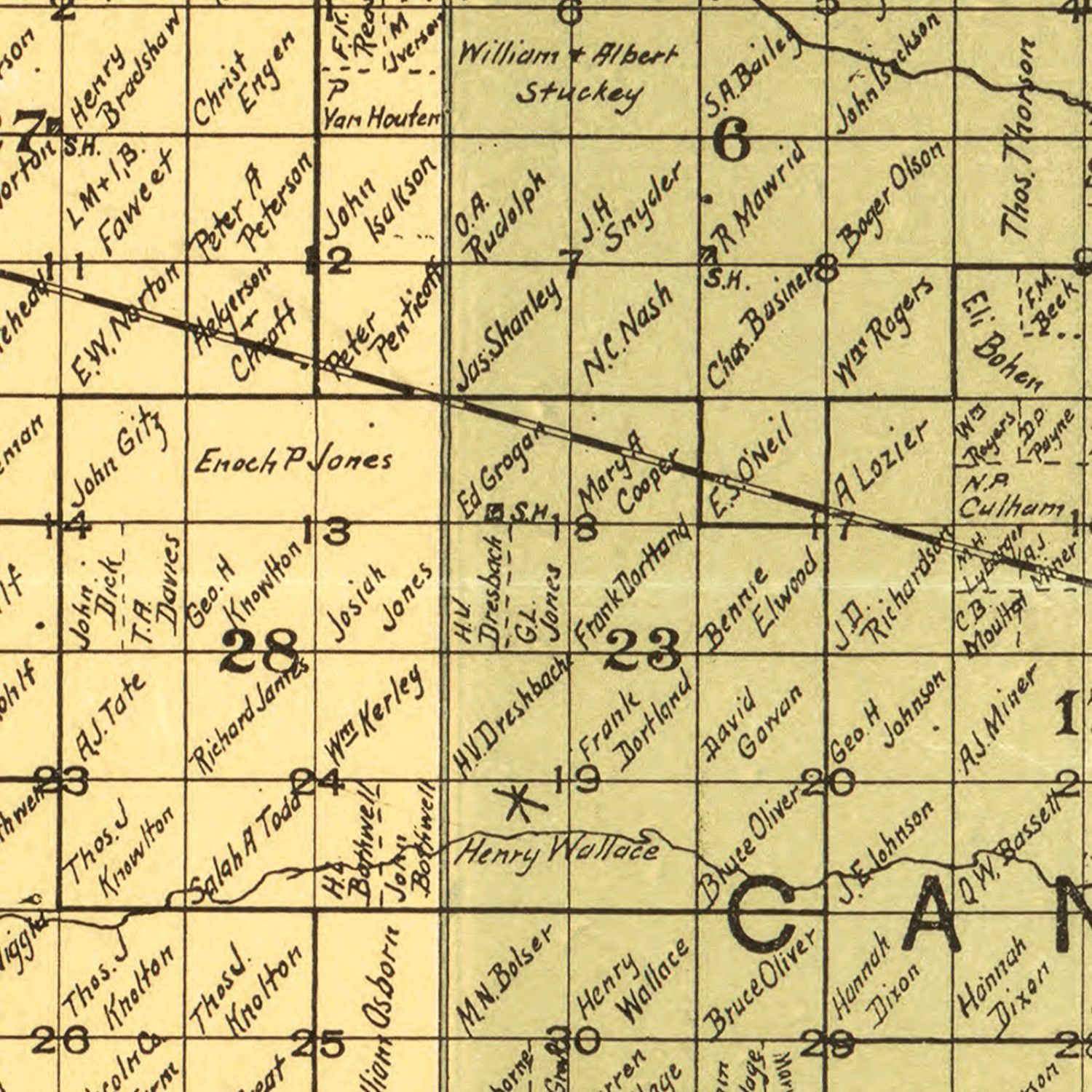 Restored historic details from the 1900 county map of Lincoln County, South Dakota