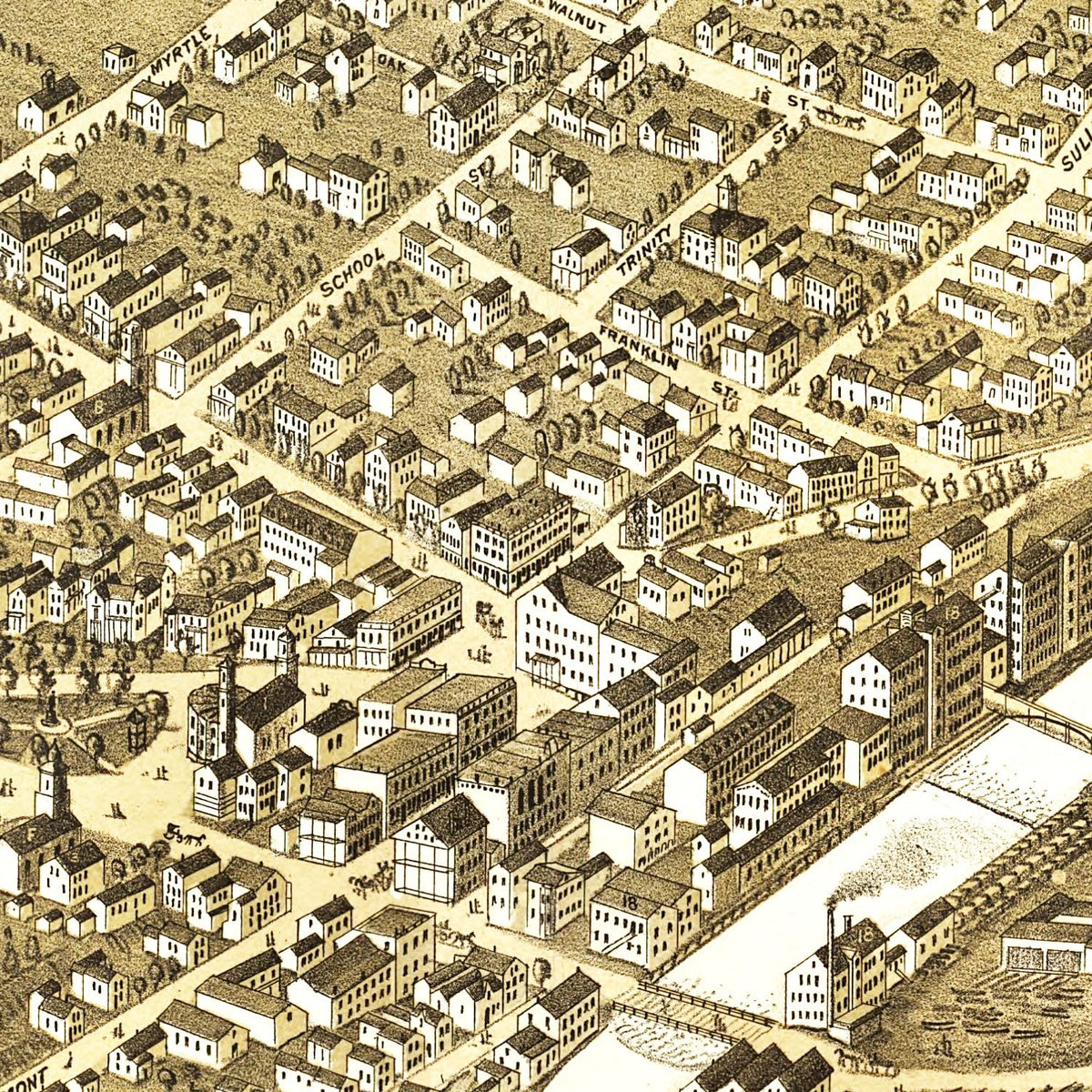 Restored historic details from the 1877 city map of Claremont, New Hampshire