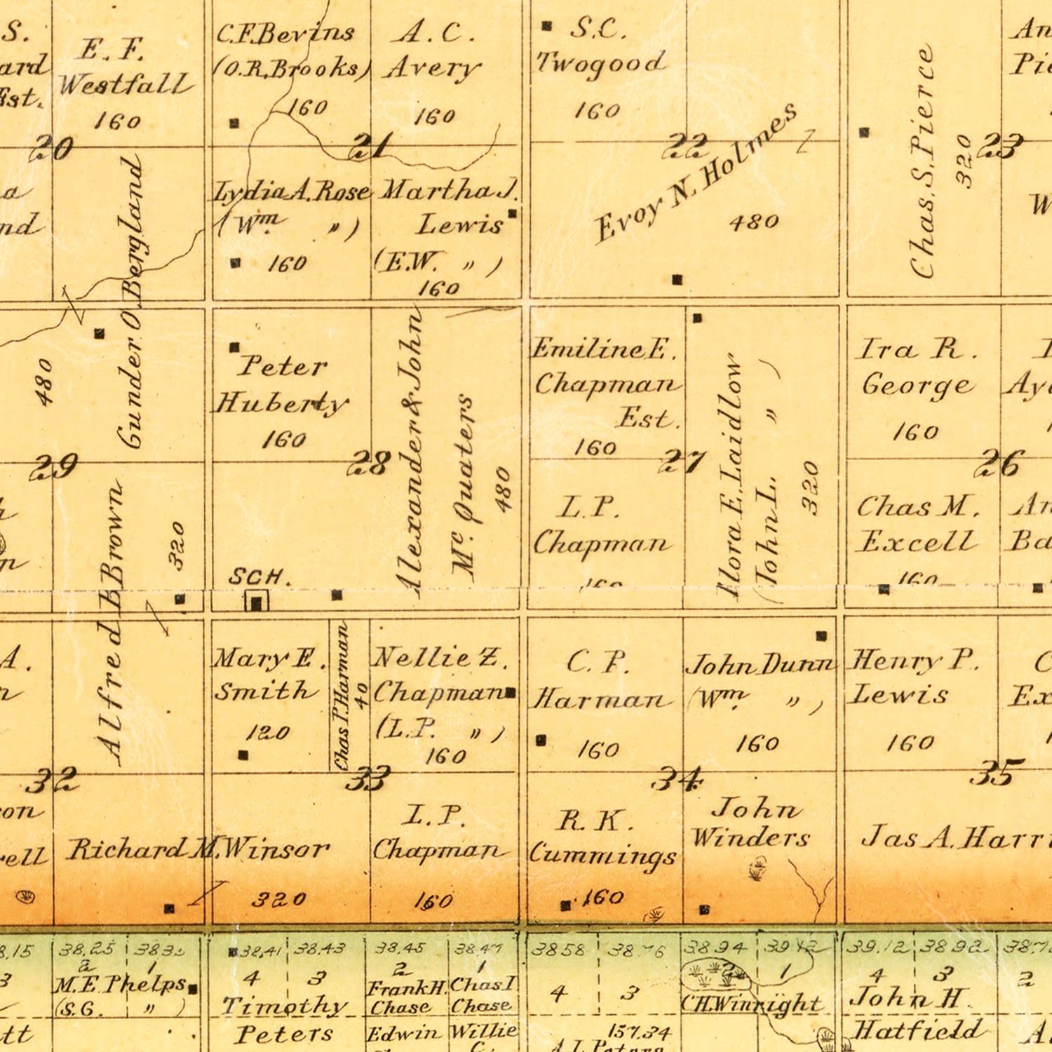 Restored historic details from the 1893 county map of Hanson County, South Dakota