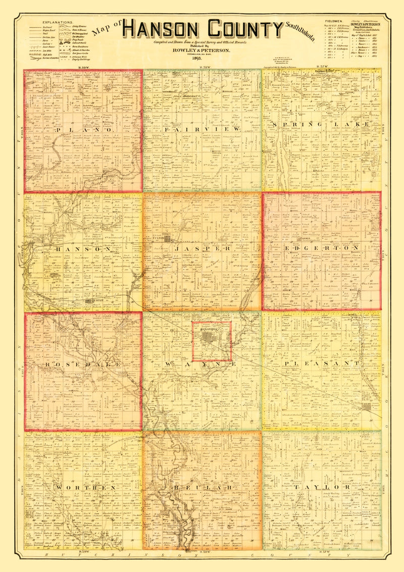 Size comparison using Vintage Map of Hanson County, South Dakota 1893
