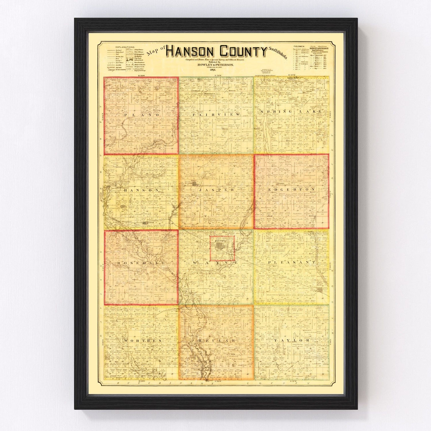 Hanson County Vintage Map 1893