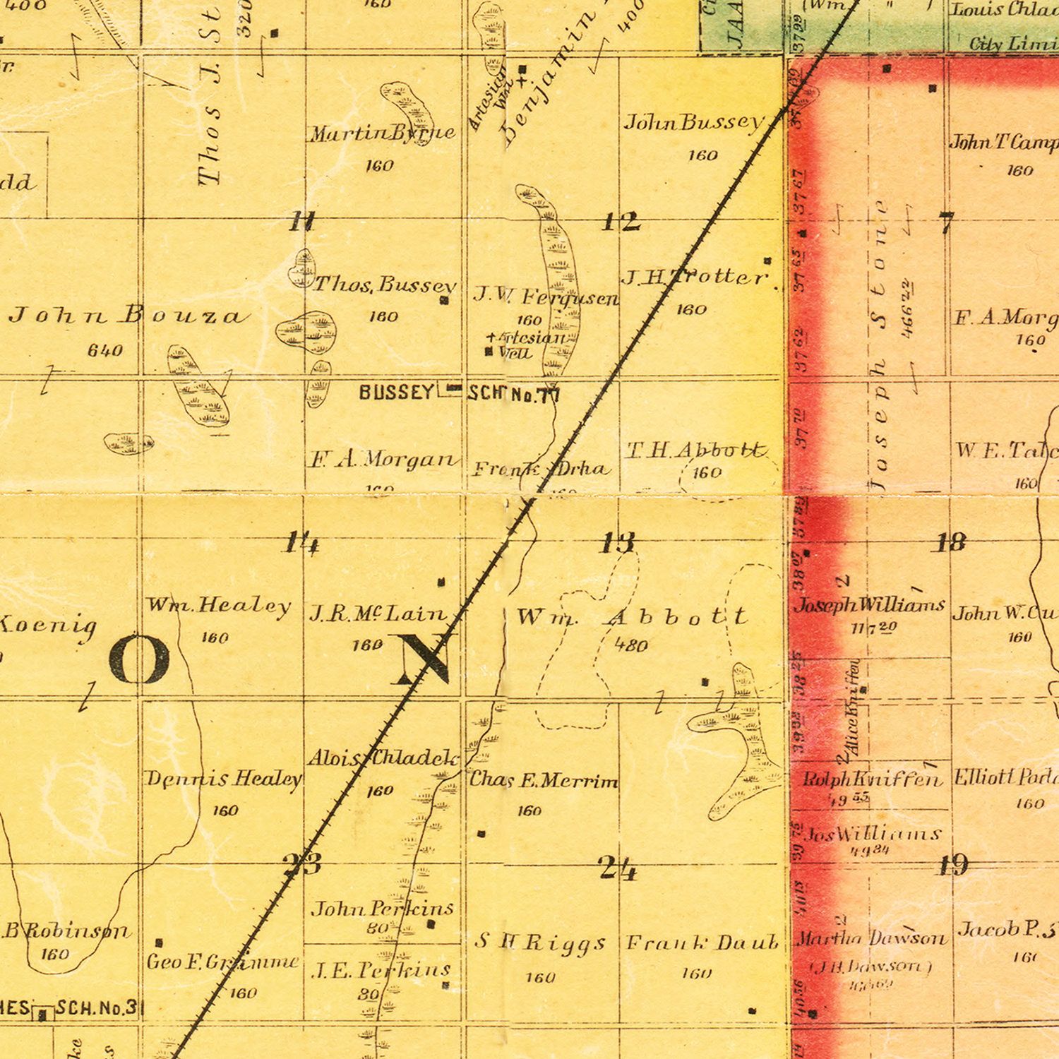 Restored historic details from the 1893 county map of Bon Homme County, South Dakota