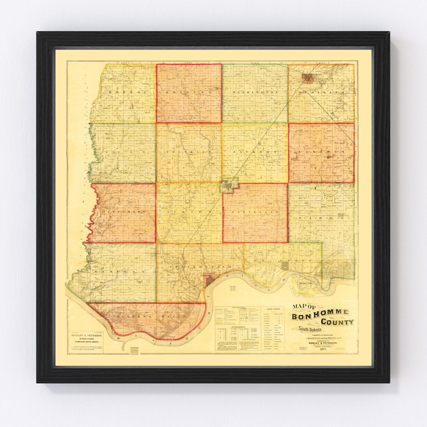 Bon Homme County Vintage Map 1893