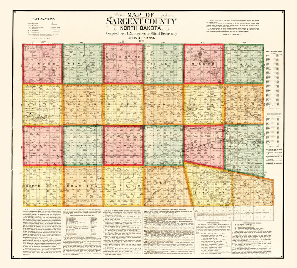 Vintage Map of Sargent County, North Dakota 1899 print style example