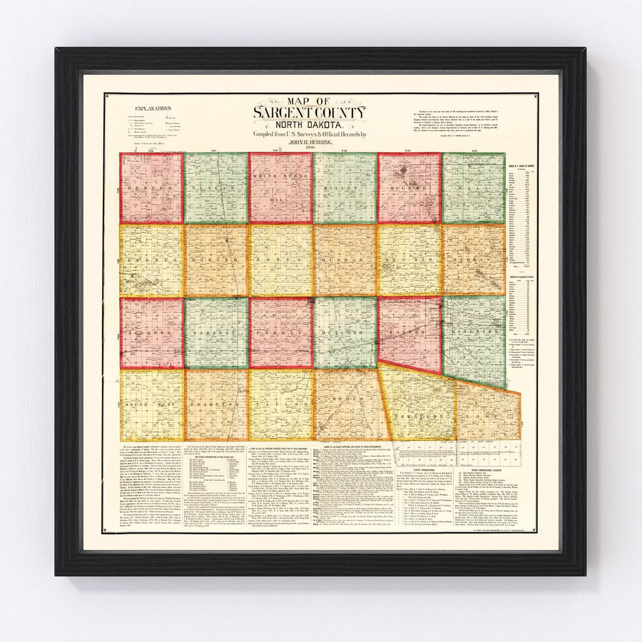 Vintage Map of Sargent County, North Dakota 1899