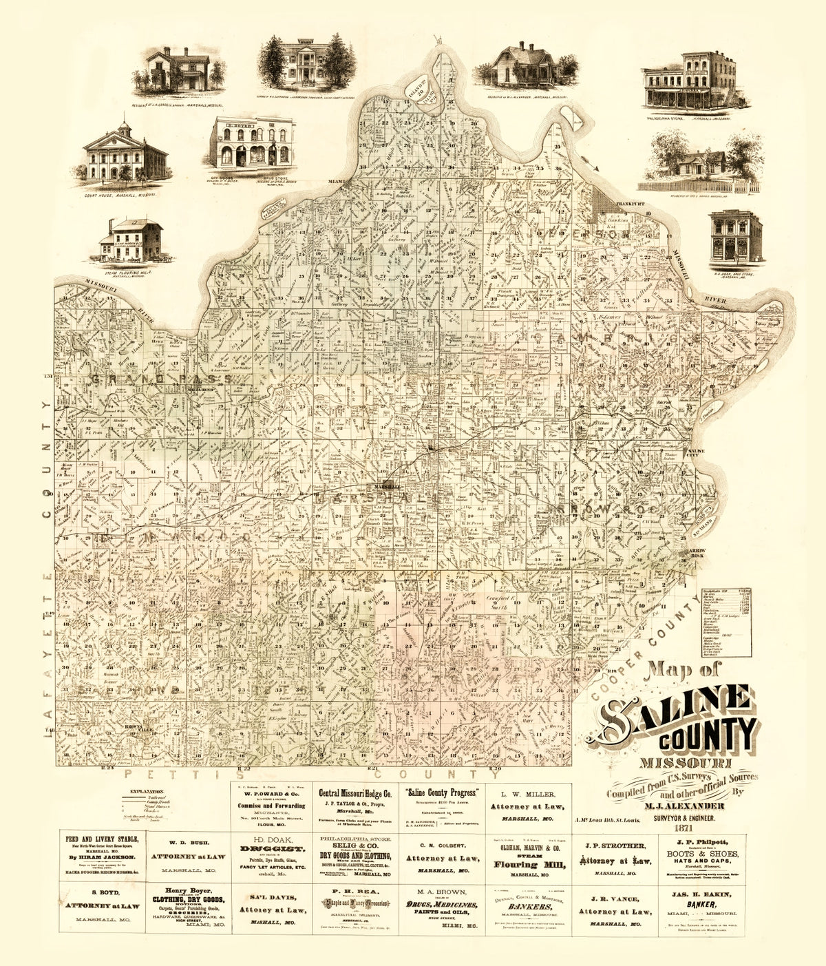 Preview of Vintage Map of Saline County, Missouri 1871