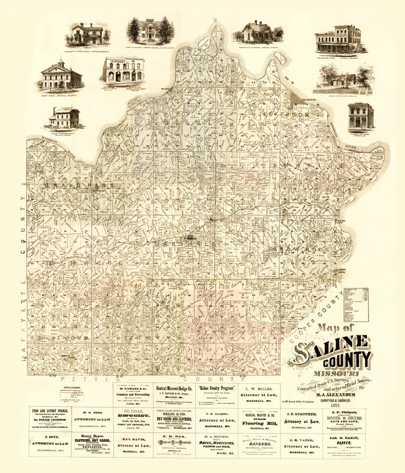 Size comparison using Vintage Map of Saline County, Missouri 1871